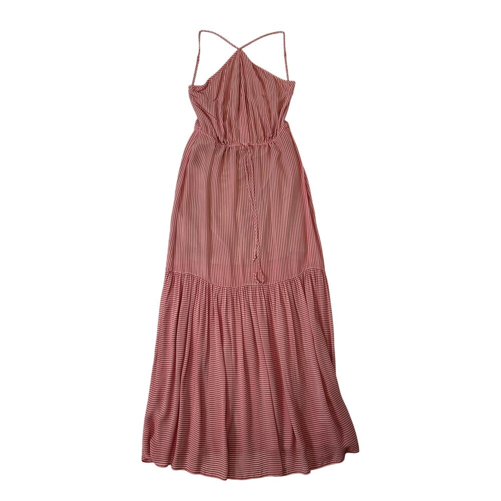 BCBGMaxazria women's Halter Low Back Cinch Tie Waist Maxi Dress Size XS